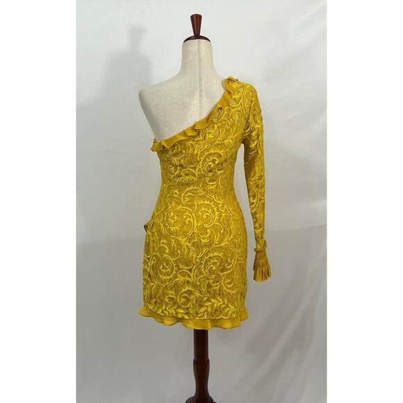 ALEXIS Sz M Medium Gold Yellow Lace One Shoulder Dress Tansy - Picture 4 of 9